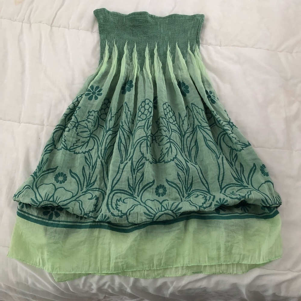 Sea Foam Green Strapless Smocked & Gathered Dress